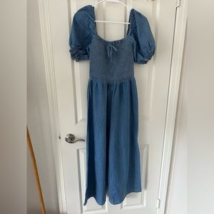 Puff sleeve chambray jumpsuit